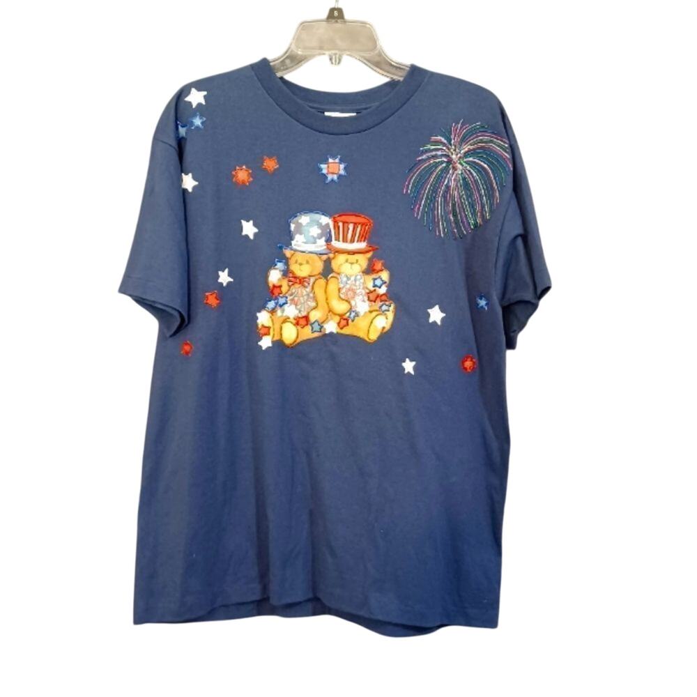 Vintage 4th of July Teddy Bear Single Stitch T-Shirt - L